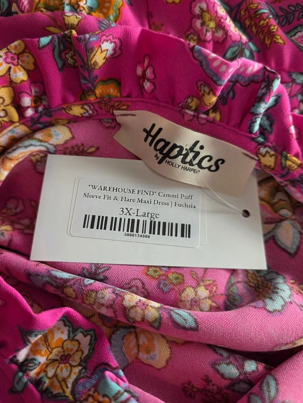 Haptics 3X Fuchsia Floral Maxi Dress Puff Sleeve Boho Fit Flare NWT - Picture 8 of 10